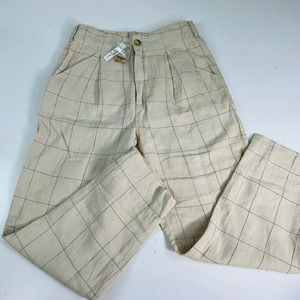 NWT Madewell Womens Cropped Pants Beige Black Windowpane Linen  Sz 00 New
